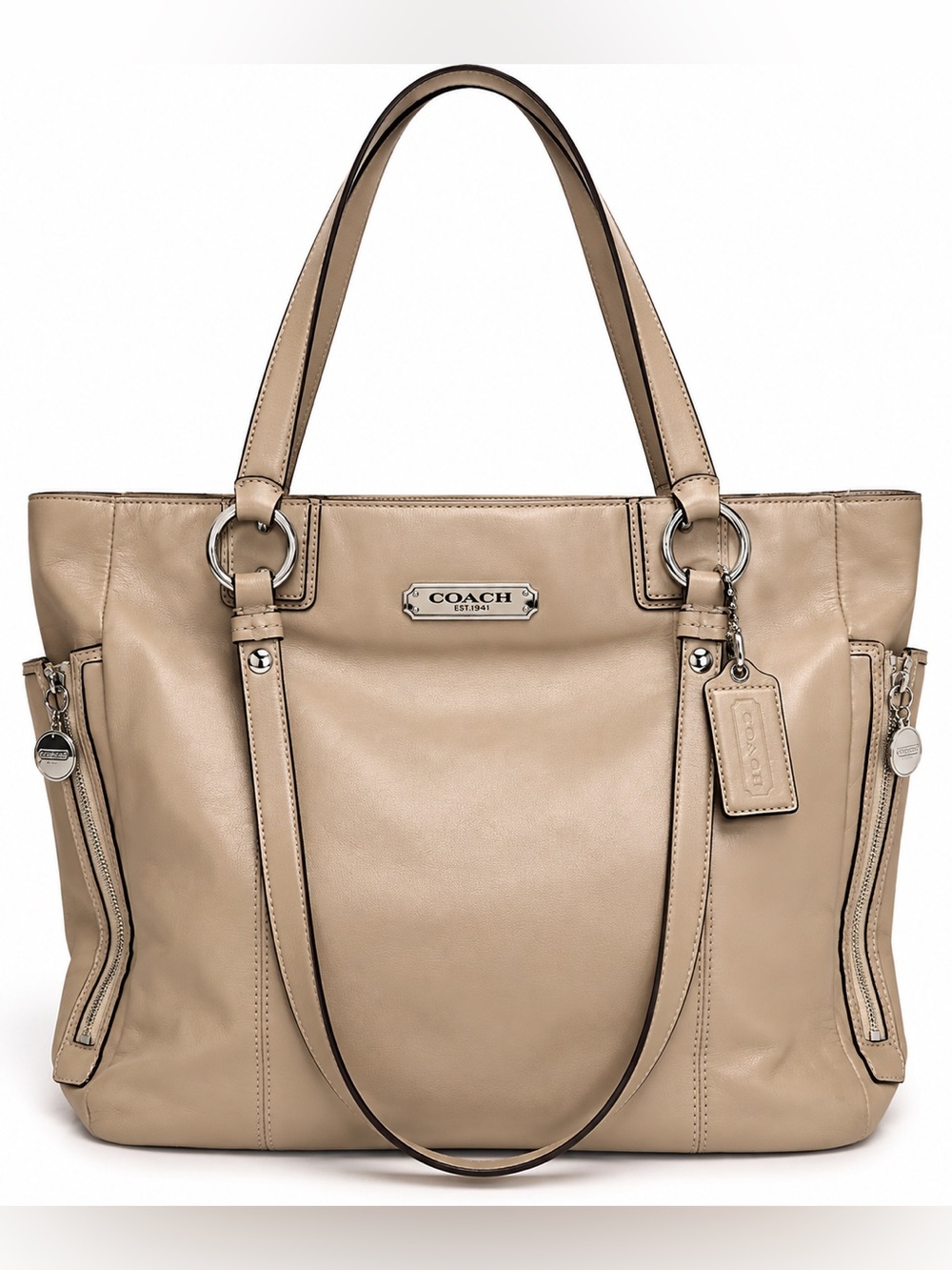 Coach F19456 Gallery Leather Large Tote Putty Beige Silver Hardware
